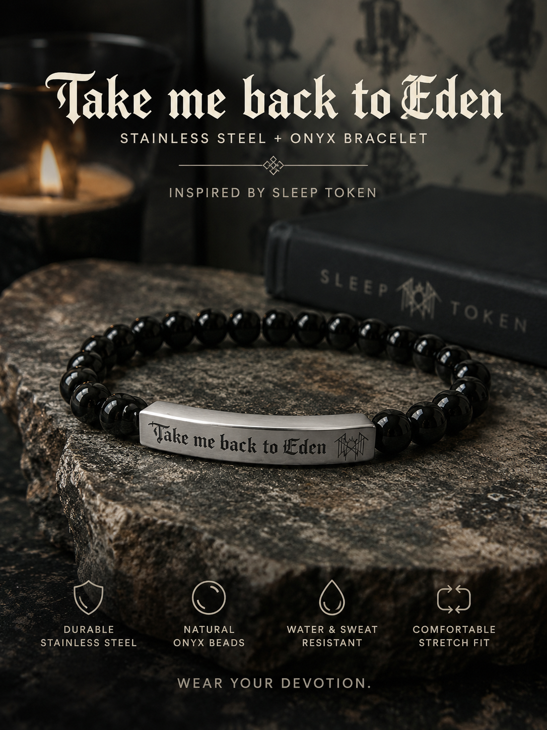 Take Me Back To Eden Bracelet Sleep Token Inspired Bracelet Stainless Steel Beaded Bracelet Gothic Jewelry Fan Inspired Gift Stone Bracelet