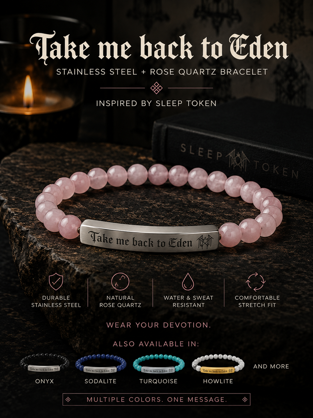 Take Me Back To Eden Bracelet Sleep Token Inspired Bracelet Stainless Steel Beaded Bracelet Gothic Jewelry Fan Inspired Gift Stone Bracelet