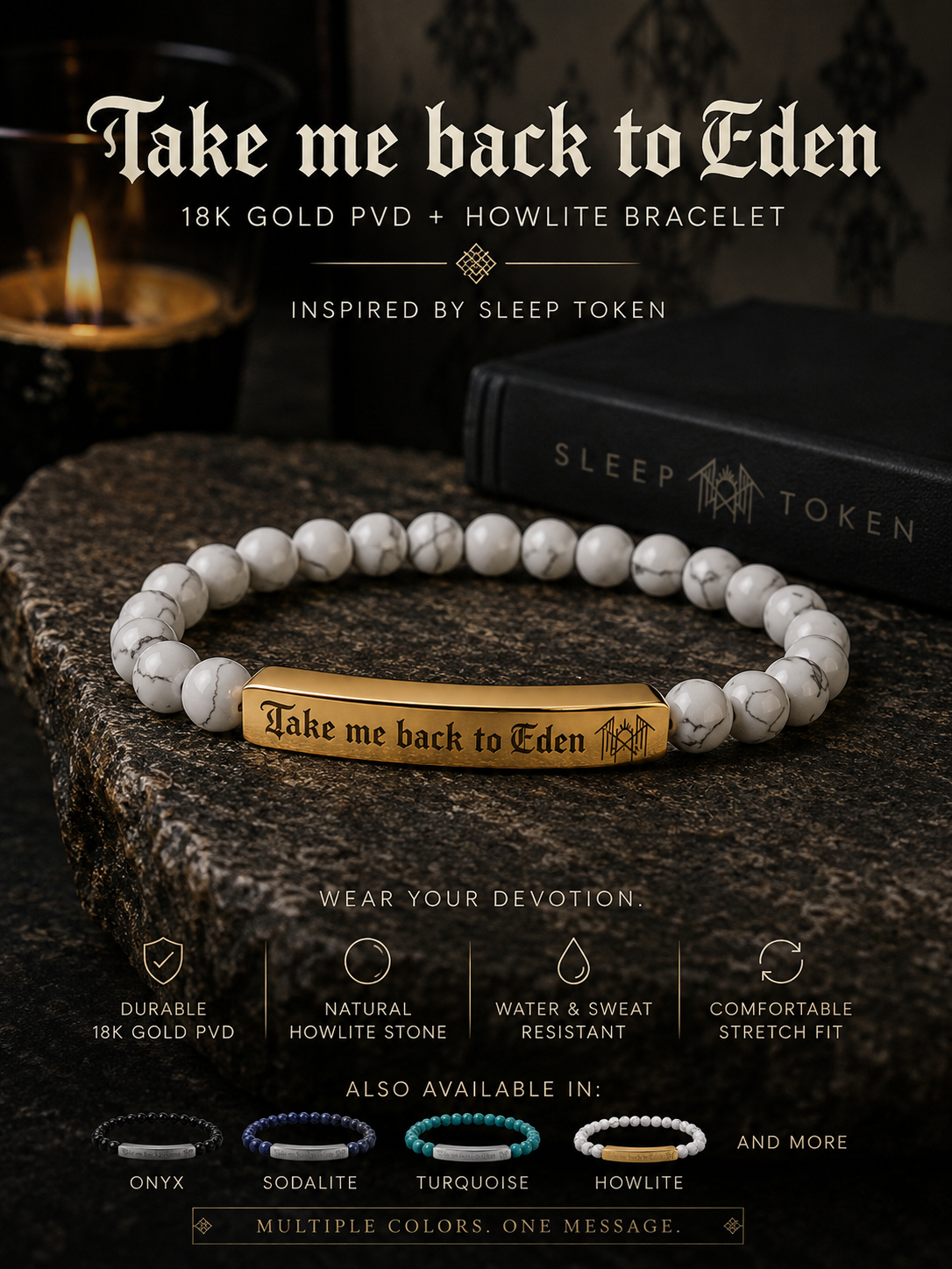Take Me Back To Eden Bracelet Sleep Token Inspired Bracelet Stainless Steel Beaded Bracelet Gothic Jewelry Fan Inspired Gift Stone Bracelet