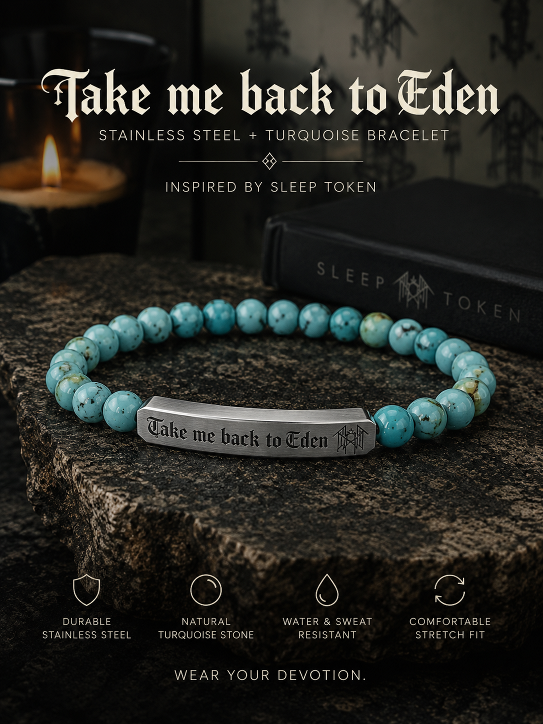 Take Me Back To Eden Bracelet Sleep Token Inspired Bracelet Stainless Steel Beaded Bracelet Gothic Jewelry Fan Inspired Gift Stone Bracelet