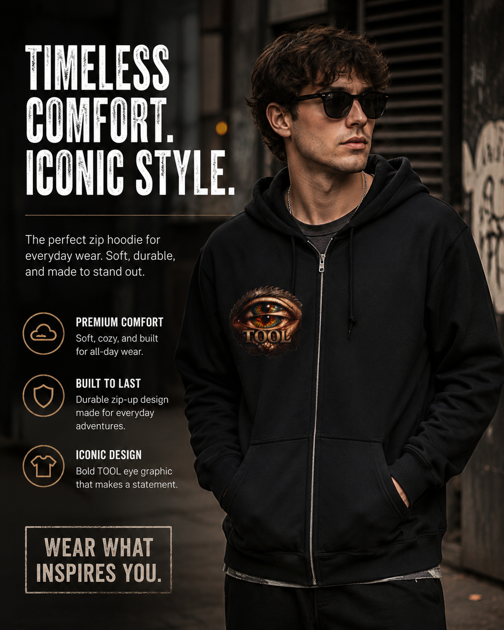 TOOL Inspired Eye Zip Hoodie Gothic Alternative Streetwear Unisex Heavy Blend Hoodie Dark Rock Aesthetic Graphic Sweatshirt
