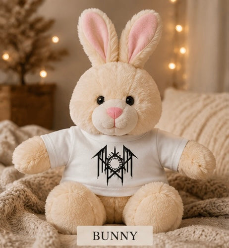Creepy Plush Teddy Bear with Horror Graphic Tee Spooky Gift Cute Goth Plush Toy Alt Aesthetic Gift
