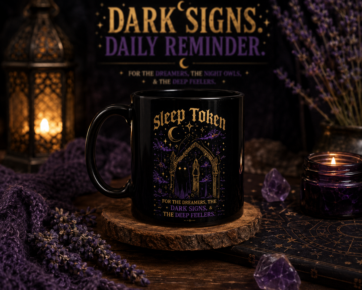 Sleep Token Inspired Dark Signs Black Ceramic Mug Gothic Alternative Coffee Cup Celestial Ghost Aesthetic 11oz Mug
