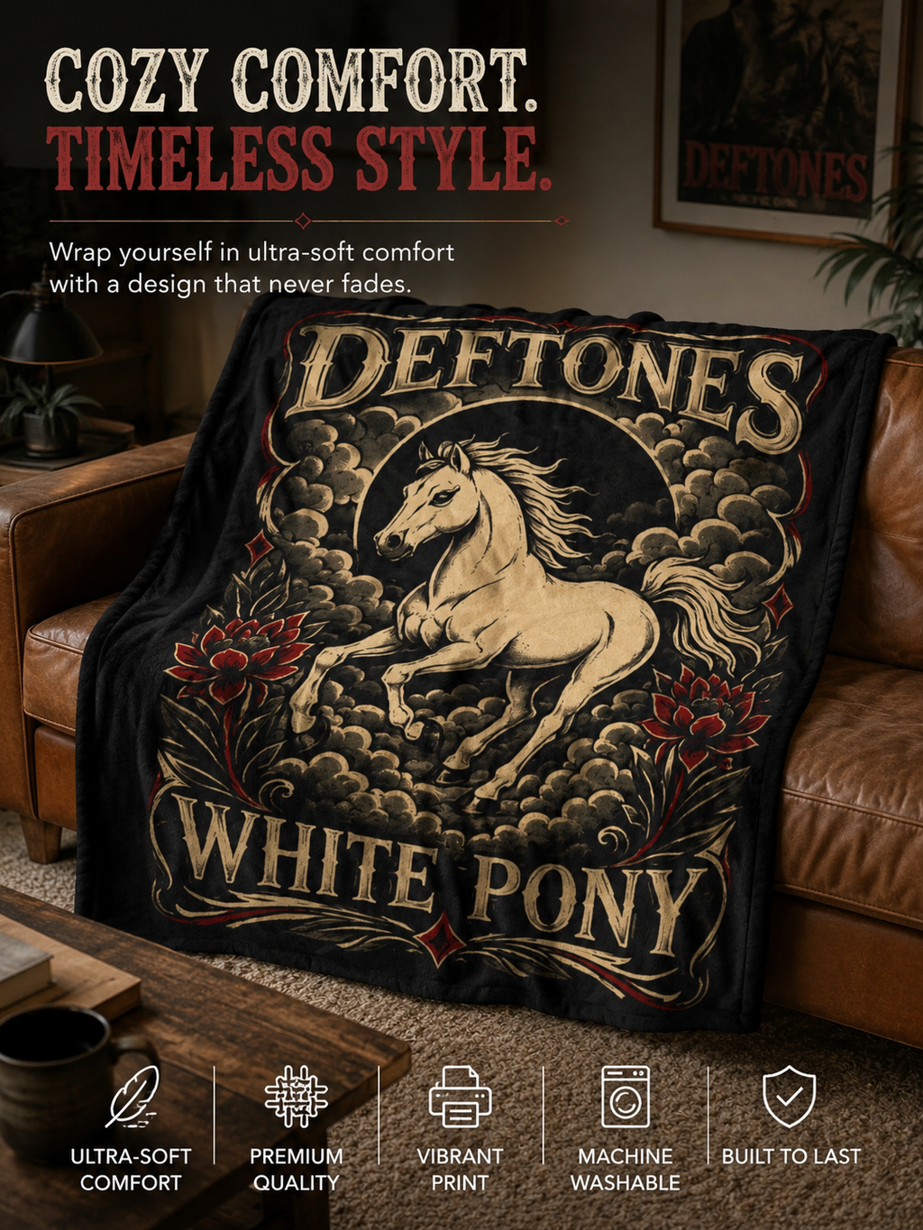 Deftones White Pony Throw Blanket Gothic Horse Blanket Alternative Rock Home Decor Ultra Soft Cozy Fleece Blanket Music Inspired Gift