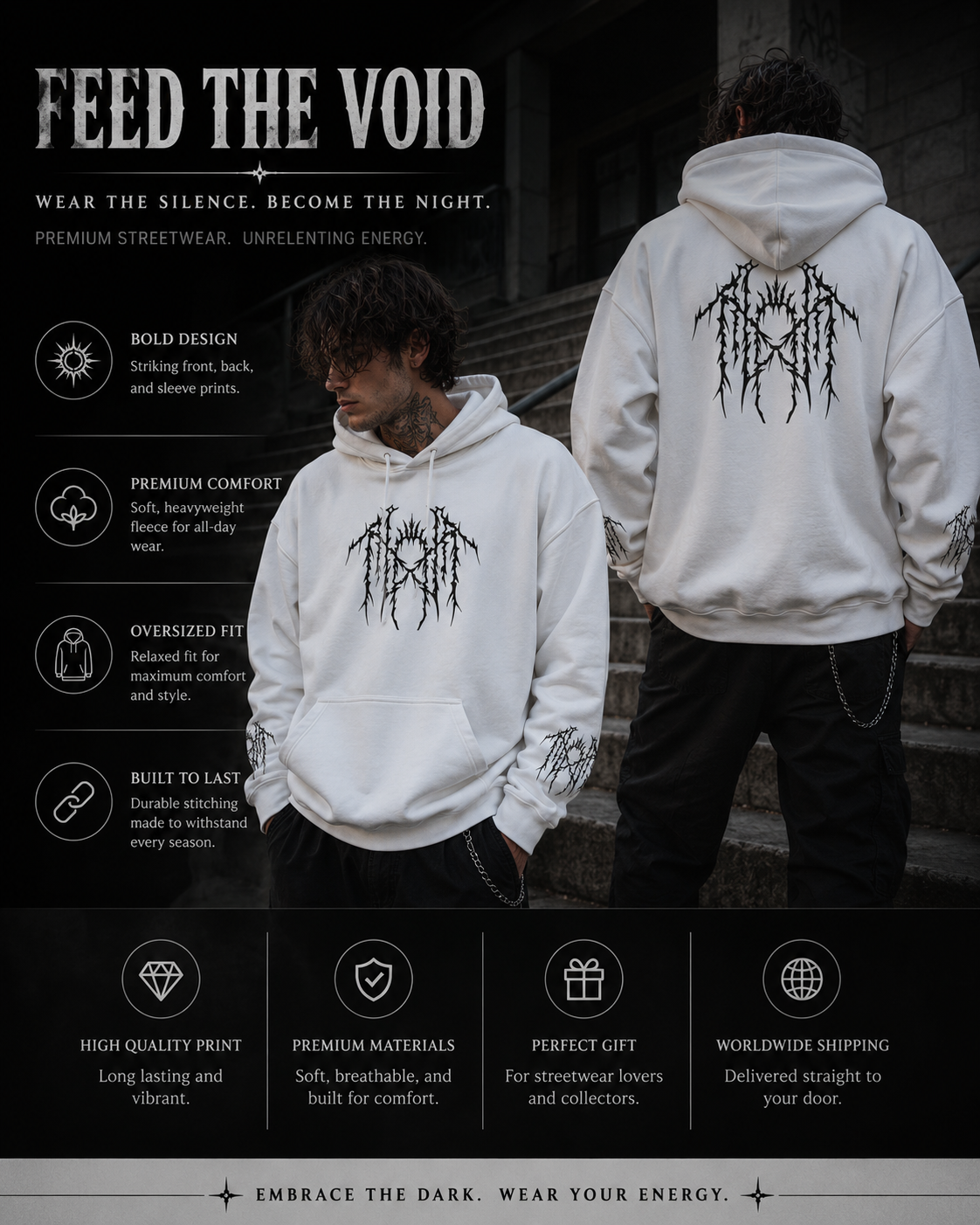 Feed The Void Oversized Hoodie | Alternative Streetwear Hoodie | Gothic Inspired Unisex Pullover