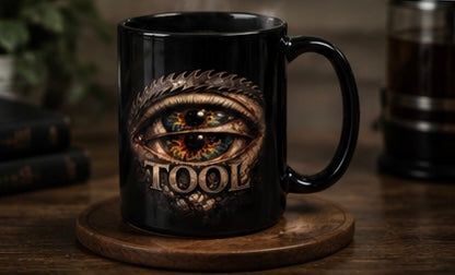 TOOL Inspired Double Eye Black Mug Gothic Coffee Cup Alternative Art Ceramic Mug Gift for Rock Music Fans