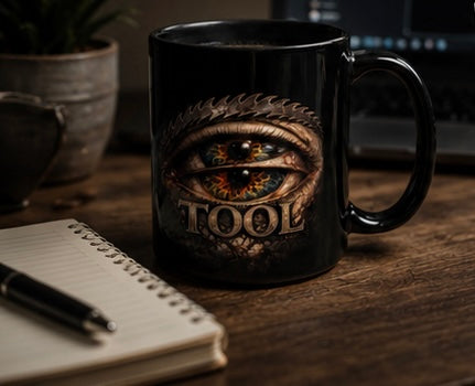 TOOL Inspired Double Eye Black Mug Gothic Coffee Cup Alternative Art Ceramic Mug Gift for Rock Music Fans