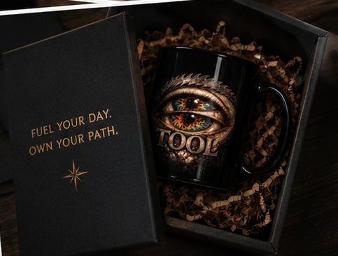 TOOL Inspired Double Eye Black Mug Gothic Coffee Cup Alternative Art Ceramic Mug Gift for Rock Music Fans