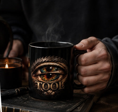 TOOL Inspired Double Eye Black Mug Gothic Coffee Cup Alternative Art Ceramic Mug Gift for Rock Music Fans