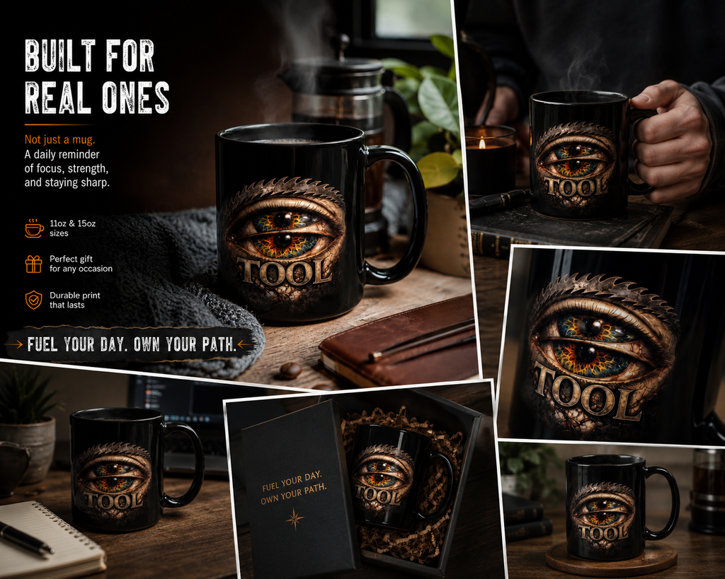 TOOL Inspired Double Eye Black Mug Gothic Coffee Cup Alternative Art Ceramic Mug Gift for Rock Music Fans
