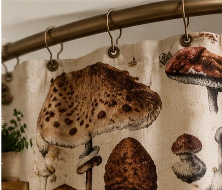 Mushroom Shower Curtain – Vintage Botanical Fungi Illustration Art