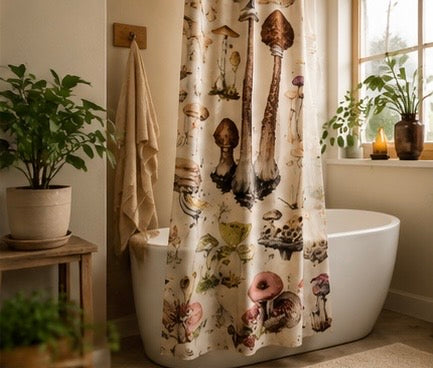 Mushroom Shower Curtain – Vintage Botanical Fungi Illustration Art