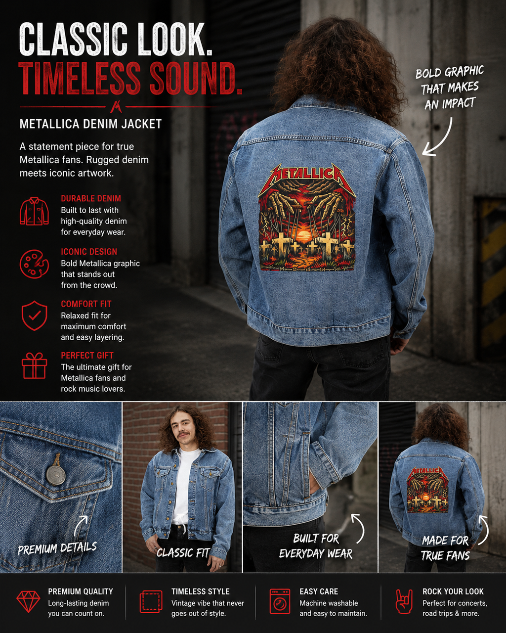 Metallica Creeping Hands Denim Jacket | Vintage Band Back Patch