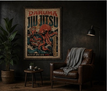 Daruma Jiu Jitsu Wall Tapestry Japanese Art Octopus Fighting Decor Martial Arts Wall Art Gym Decor