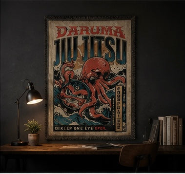 Daruma Jiu Jitsu Wall Tapestry Japanese Art Octopus Fighting Decor Martial Arts Wall Art Gym Decor