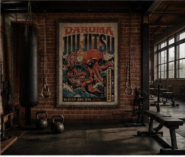 Daruma Jiu Jitsu Wall Tapestry Japanese Art Octopus Fighting Decor Martial Arts Wall Art Gym Decor
