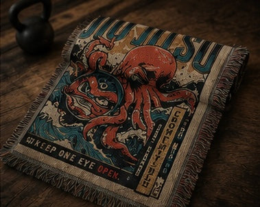 Daruma Jiu Jitsu Wall Tapestry Japanese Art Octopus Fighting Decor Martial Arts Wall Art Gym Decor
