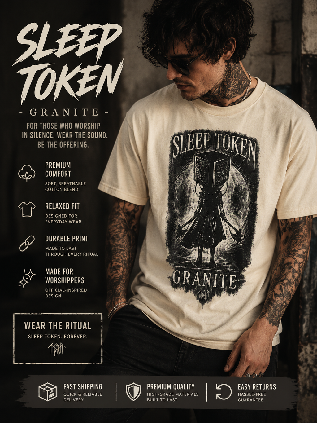 Sleep Token Granite Inspired Tee Gothic Metal Band Shirt Alternative Streetwear Unisex Graphic T Shirt