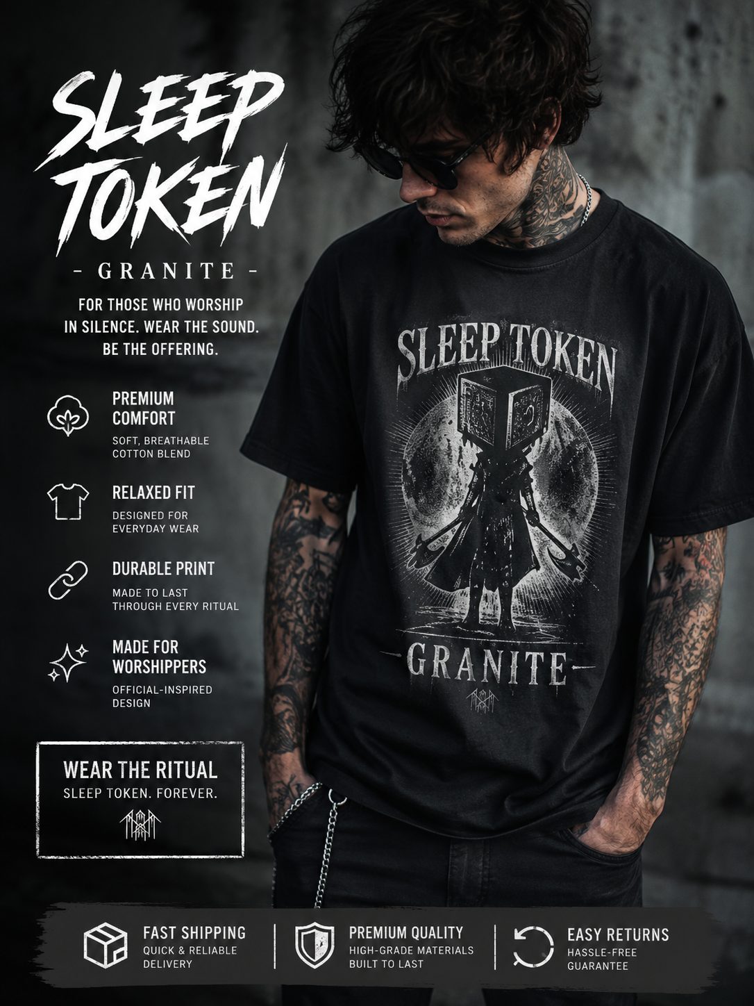 Sleep Token Granite Inspired Tee Gothic Metal Band Shirt Alternative Streetwear Unisex Graphic T Shirt