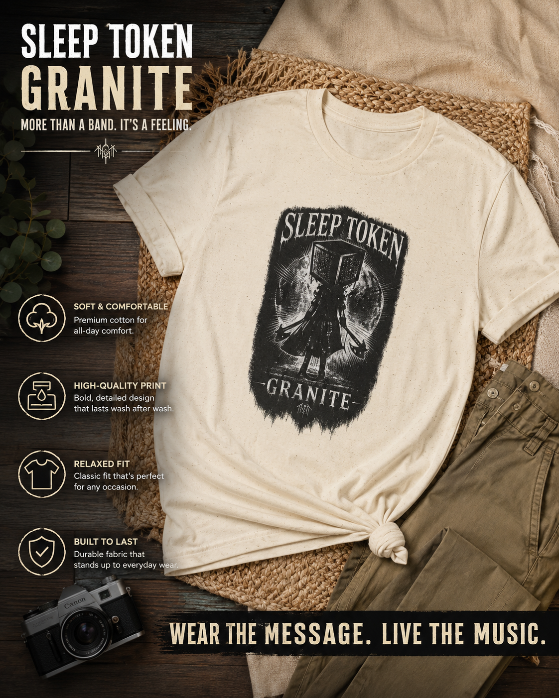 Sleep Token Granite Inspired Tee Gothic Metal Band Shirt Alternative Streetwear Unisex Graphic T Shirt