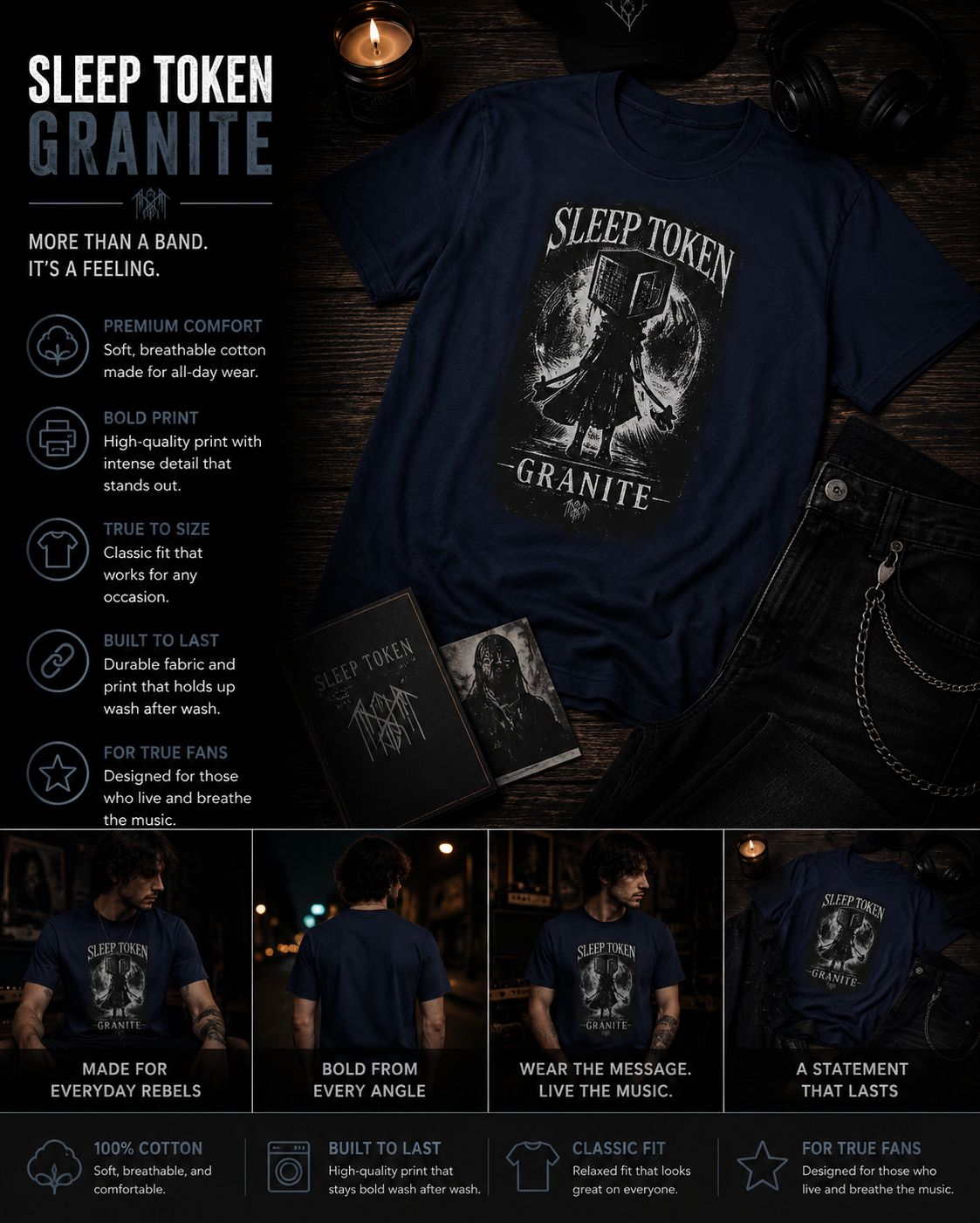 Sleep Token Granite Inspired Tee Gothic Metal Band Shirt Alternative Streetwear Unisex Graphic T Shirt