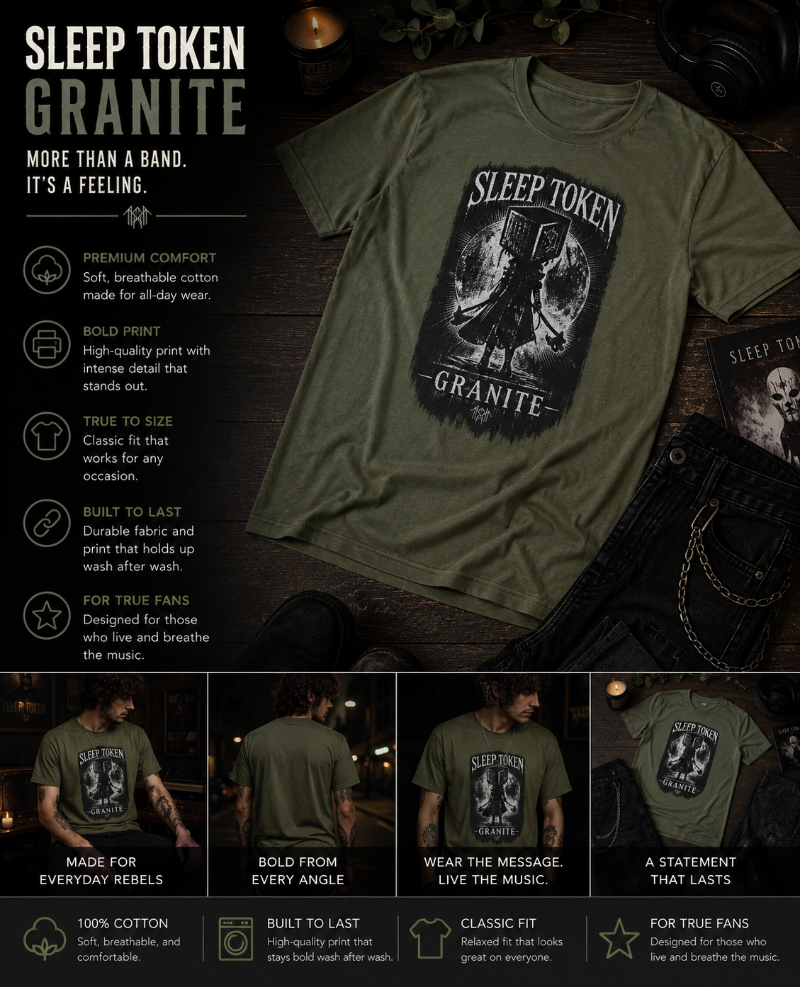Sleep Token Granite Inspired Tee Gothic Metal Band Shirt Alternative Streetwear Unisex Graphic T Shirt