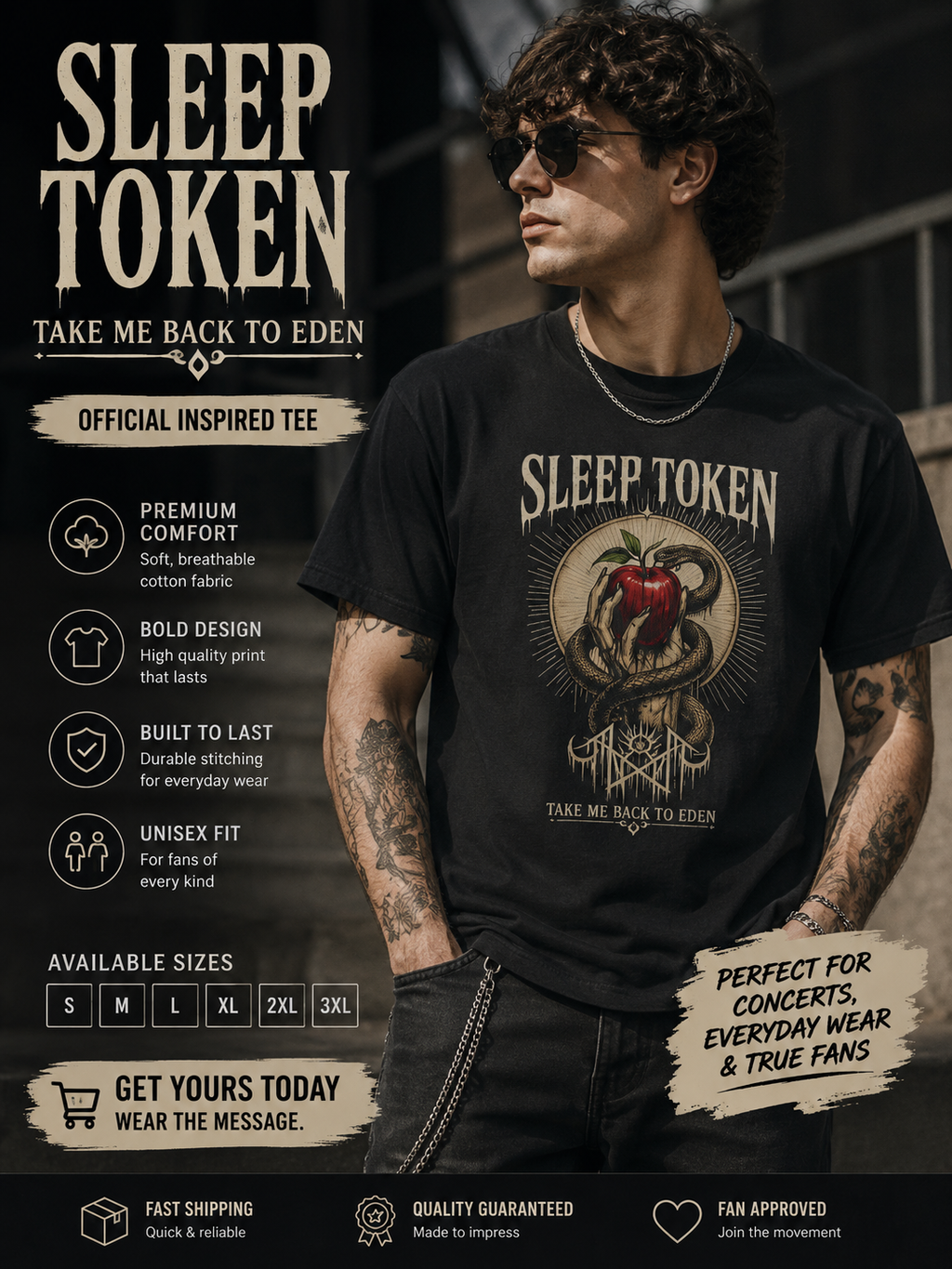 Sleep Token Take Me Back To Eden Shirt  Dark Aesthetic Graphic Tee Alternative Band Inspired Apparel Snake & Apple Streetwear Unisex Tee
