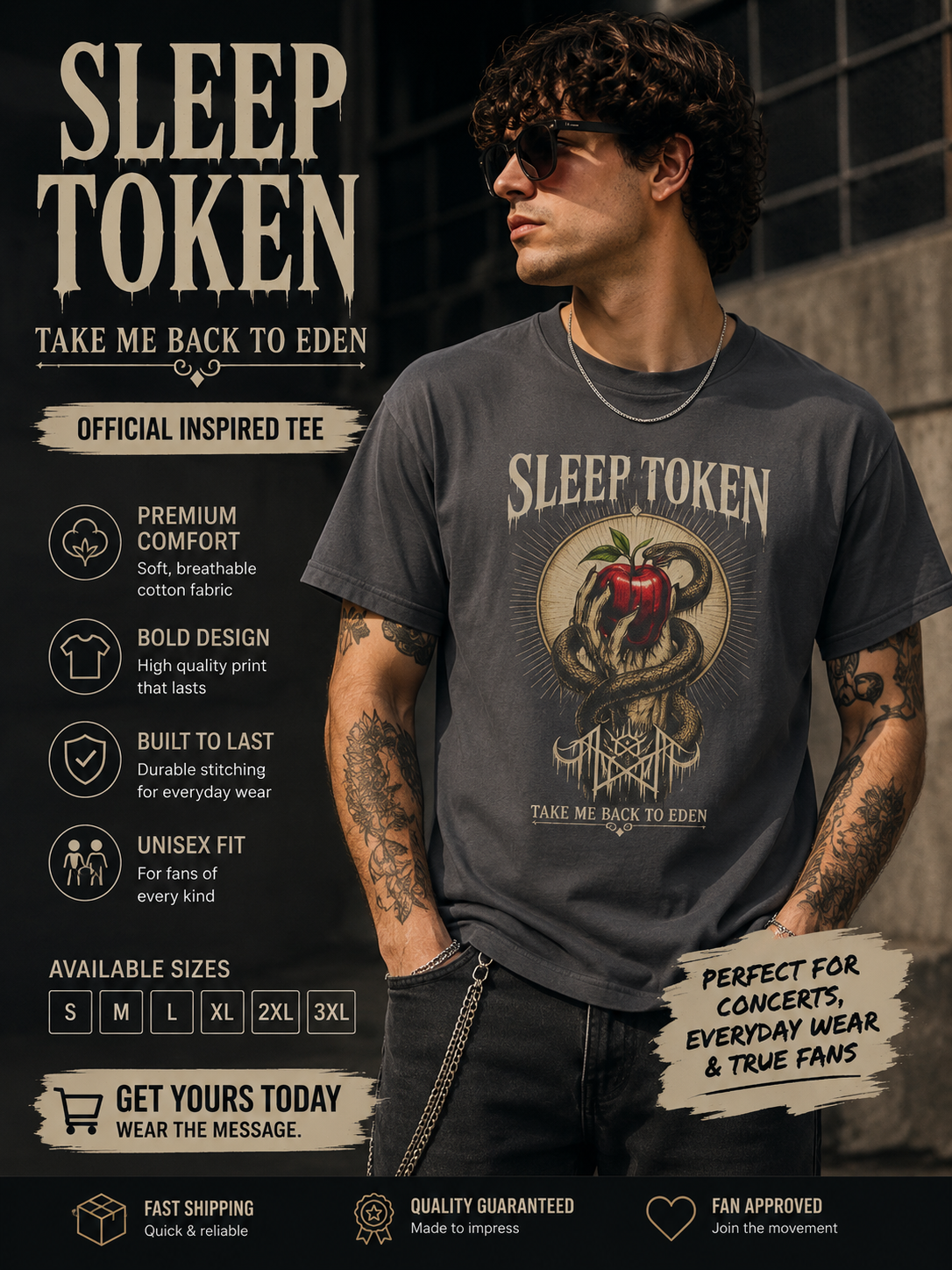Sleep Token Take Me Back To Eden Shirt  Dark Aesthetic Graphic Tee Alternative Band Inspired Apparel Snake & Apple Streetwear Unisex Tee