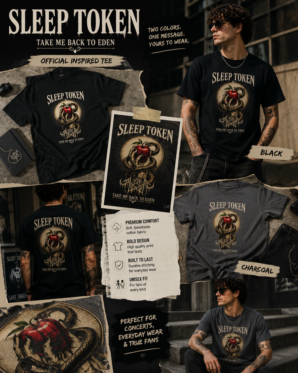 Sleep Token Take Me Back To Eden Shirt  Dark Aesthetic Graphic Tee Alternative Band Inspired Apparel Snake & Apple Streetwear Unisex Tee
