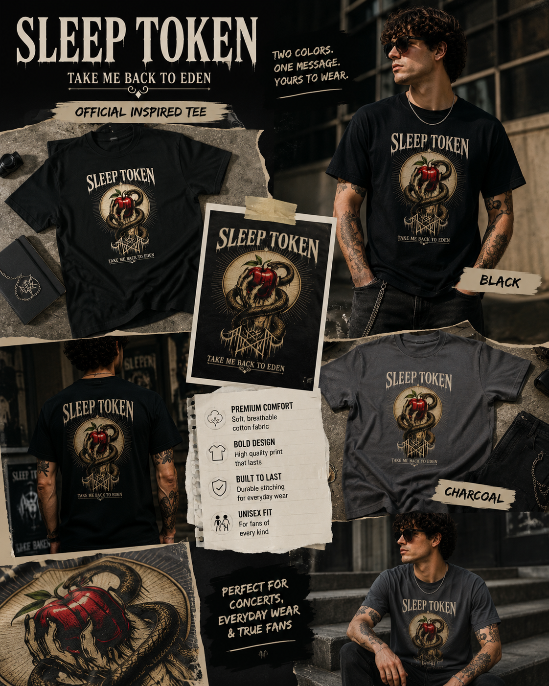 Sleep Token Take Me Back To Eden Shirt  Dark Aesthetic Graphic Tee Alternative Band Inspired Apparel Snake & Apple Streetwear Unisex Tee