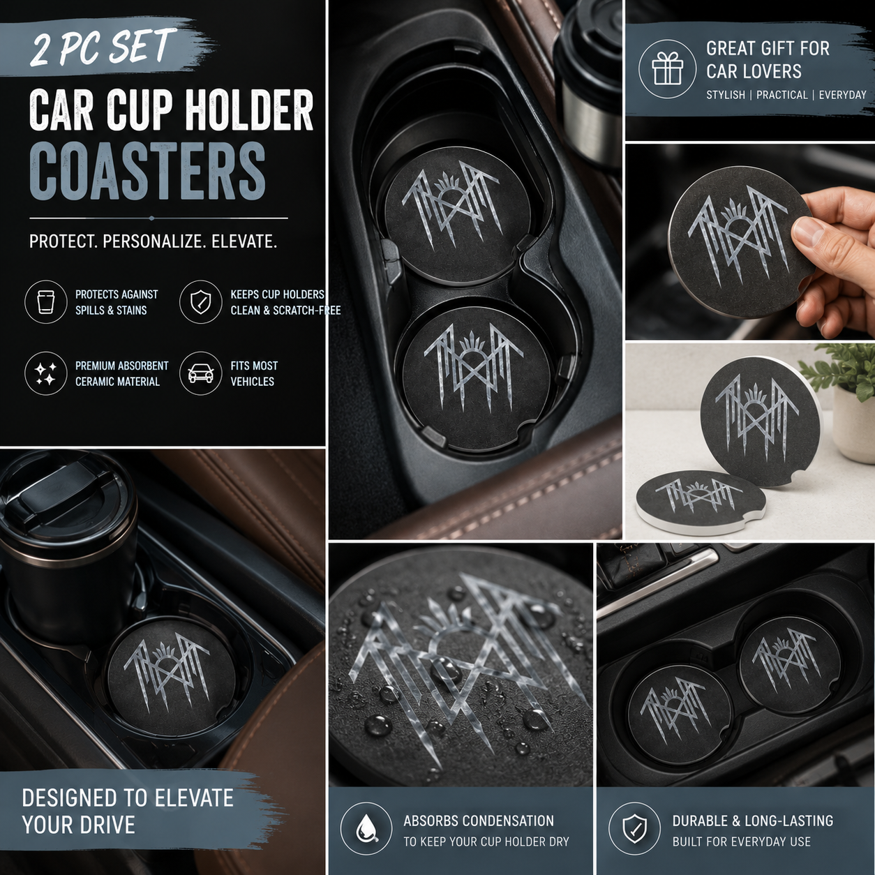 Car Coaster Car Accessories Absorbent Cup Holder Coaster Dark Aesthetic Auto Interior Sleep Token inspired Decor Gift for