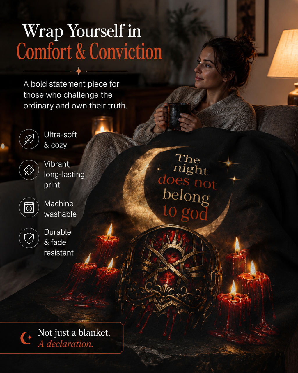 The Night Belongs to You Sleep Token inspired Velveteen Blanket | Crescent Moon, Gothic Mask, Candles