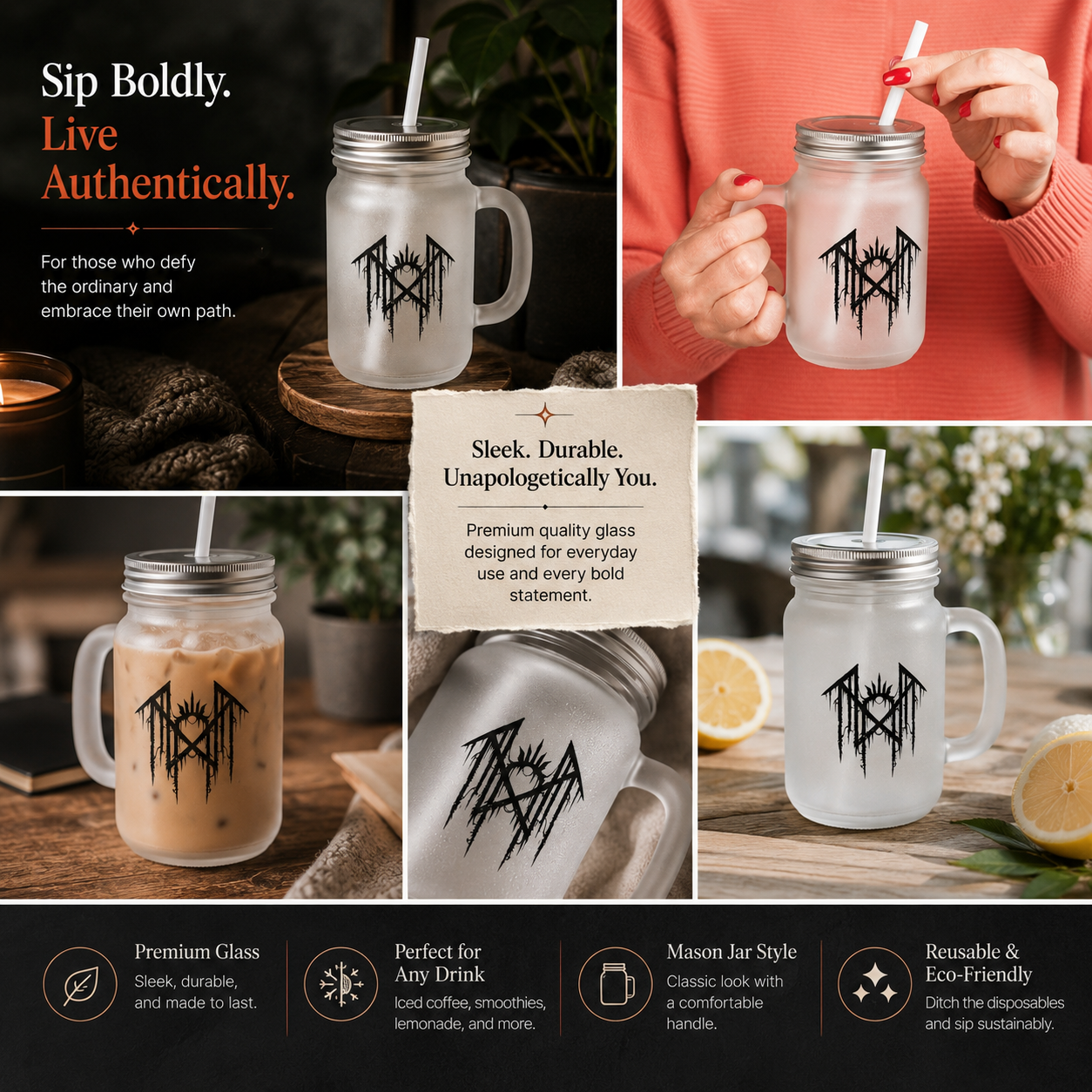 Gothic Glass Tumbler Dark Aesthetic Mason Jar Cup Alternative Drinkware Gothic Coffee Cup Emo Kitchen Decor Frosted Glass Mug