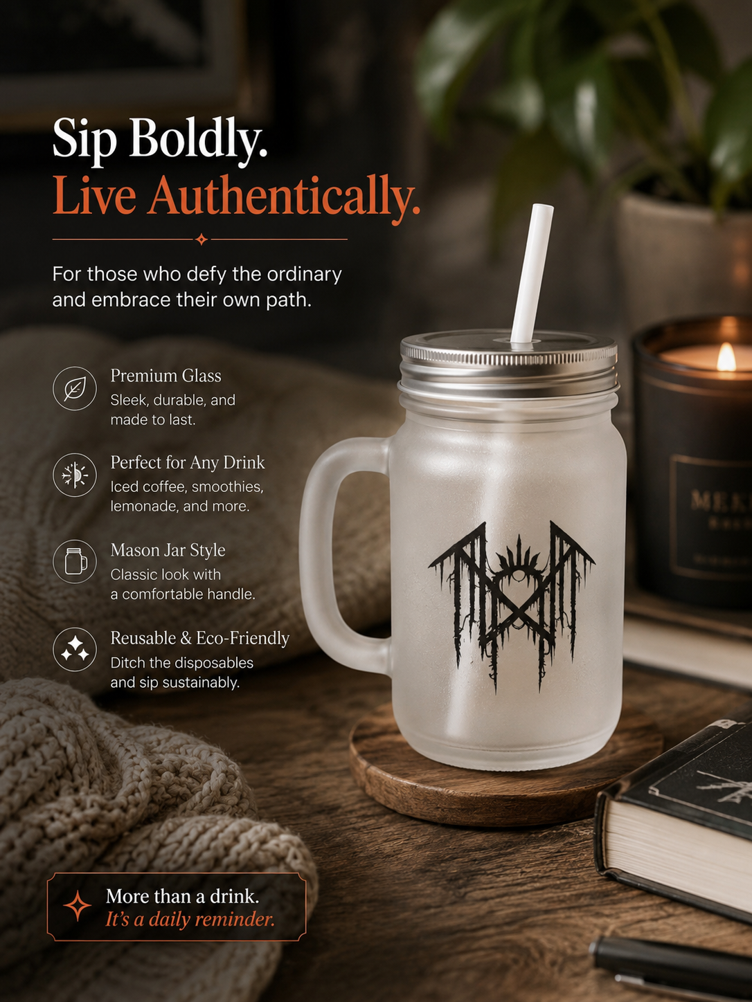 Gothic Glass Tumbler Dark Aesthetic Mason Jar Cup Alternative Drinkware Gothic Coffee Cup Emo Kitchen Decor Frosted Glass Mug
