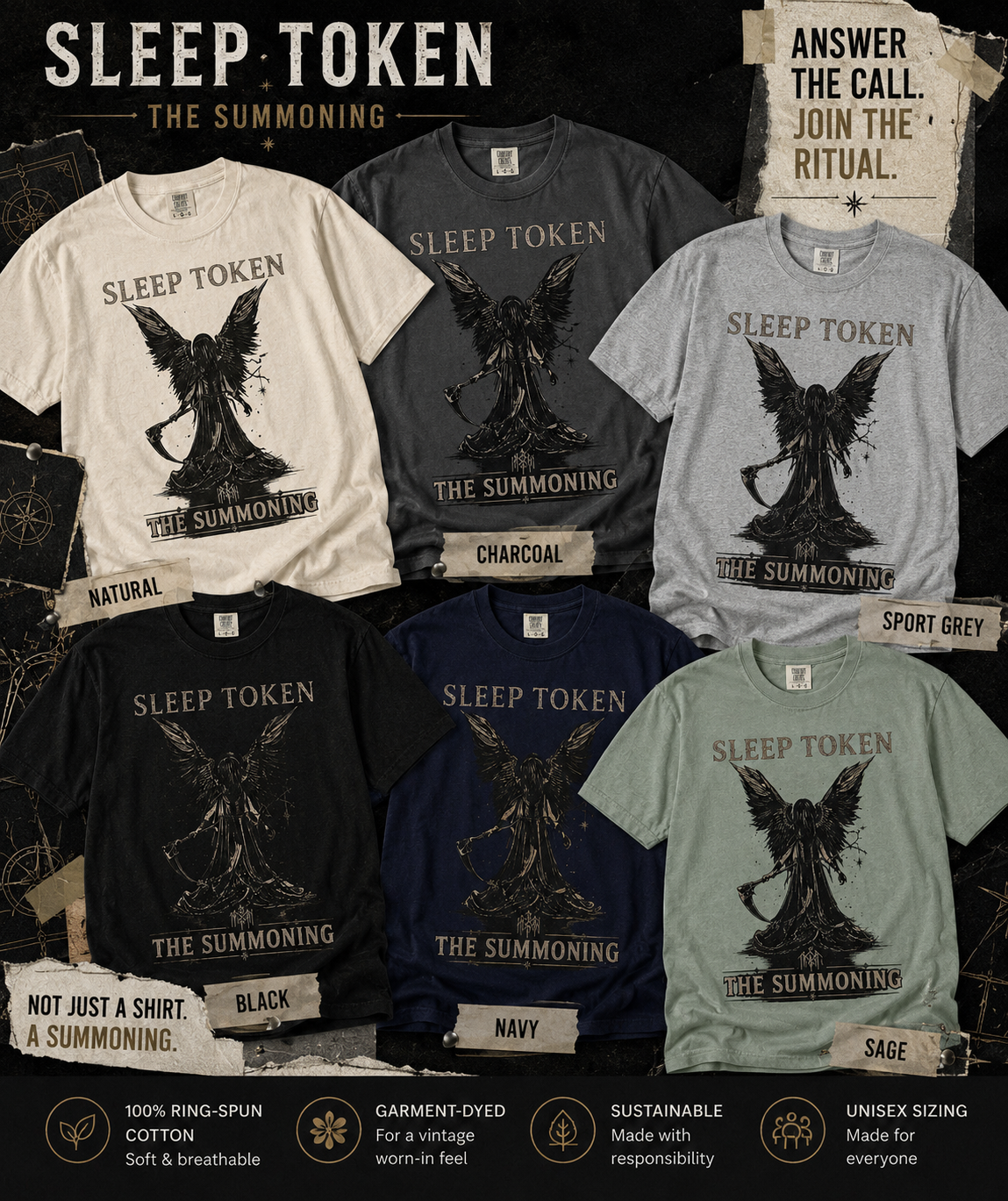 Sleep Token The Summoning Shirt Gothic Angel Graphic Tee Dark Aesthetic Band Inspired Unisex T Shirt Alternative Metal Merch Streetwear
