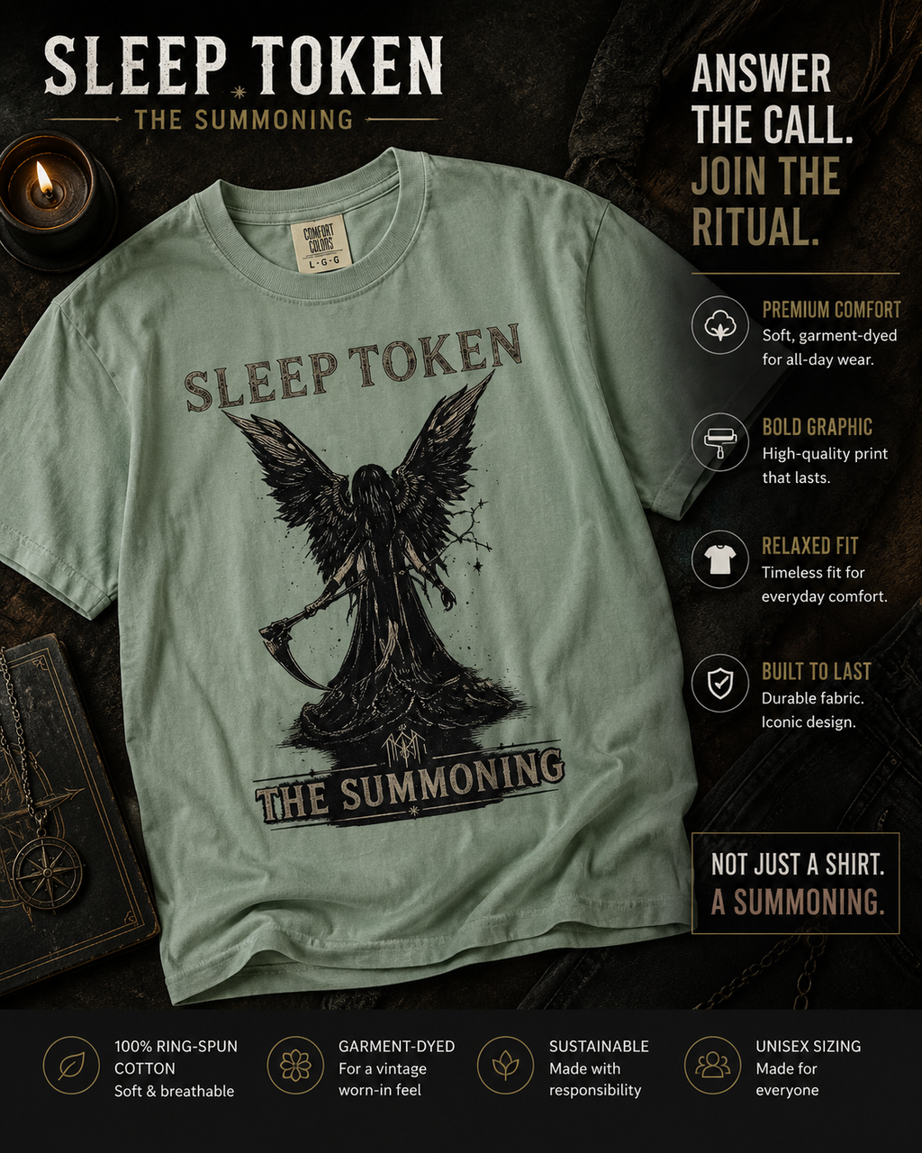 Sleep Token The Summoning Shirt Gothic Angel Graphic Tee Dark Aesthetic Band Inspired Unisex T Shirt Alternative Metal Merch Streetwear