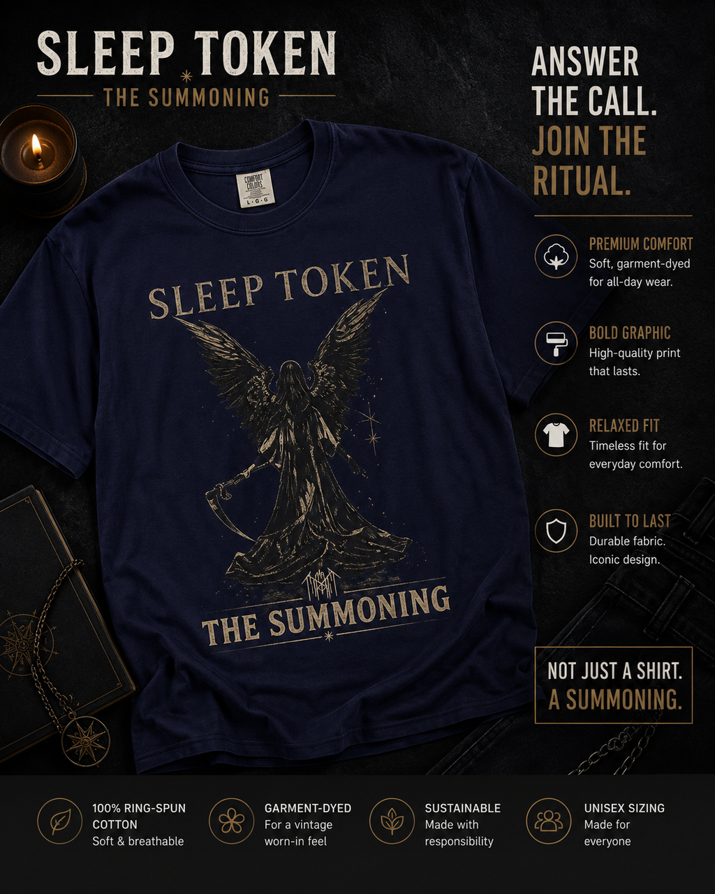 Sleep Token The Summoning Shirt Gothic Angel Graphic Tee Dark Aesthetic Band Inspired Unisex T Shirt Alternative Metal Merch Streetwear