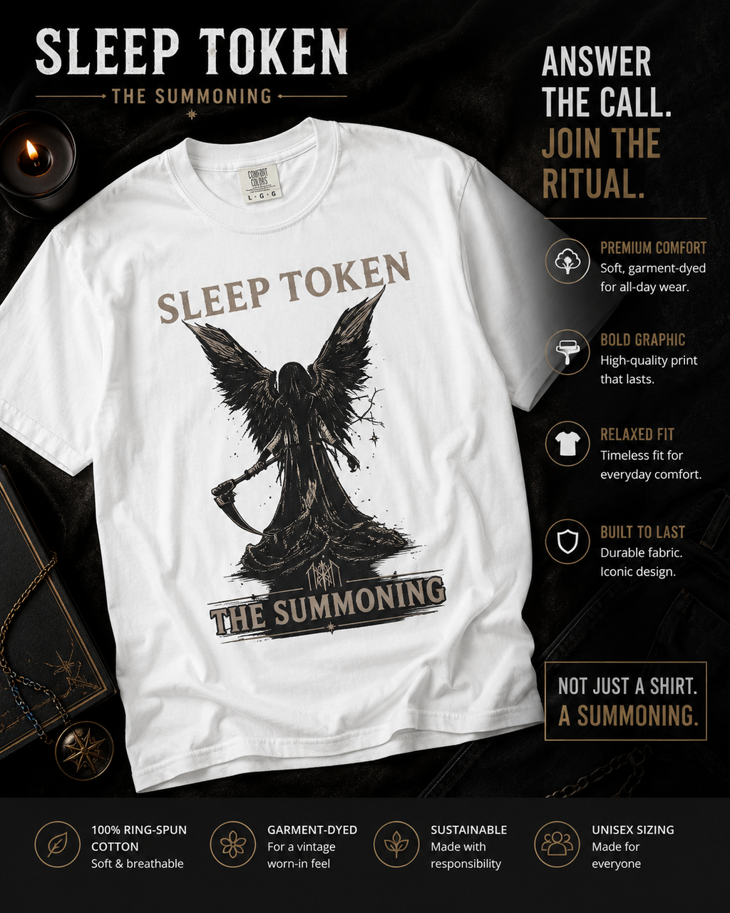 Sleep Token The Summoning Shirt Gothic Angel Graphic Tee Dark Aesthetic Band Inspired Unisex T Shirt Alternative Metal Merch Streetwear