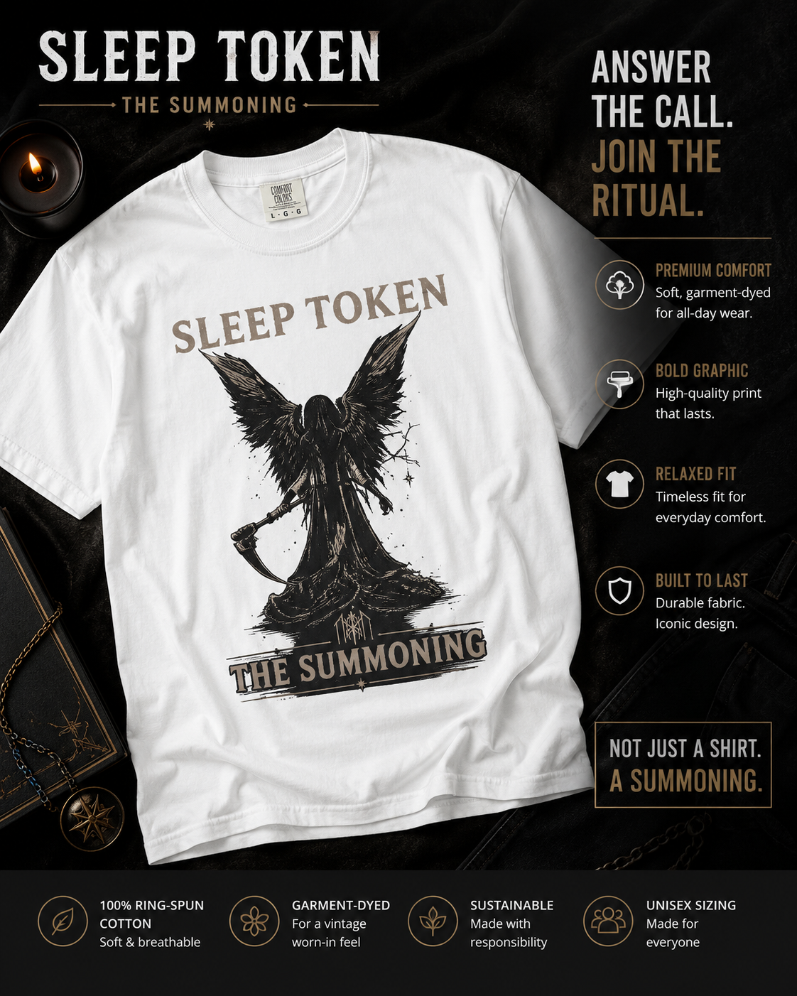 Sleep Token The Summoning Shirt Gothic Angel Graphic Tee Dark Aesthetic Band Inspired Unisex T Shirt Alternative Metal Merch Streetwear