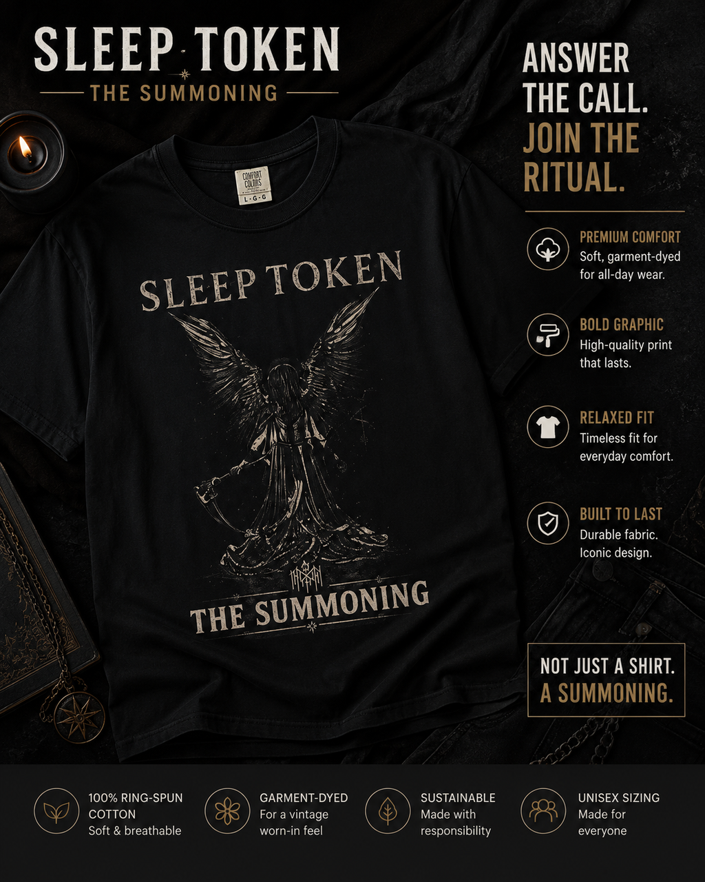 Sleep Token The Summoning Shirt Gothic Angel Graphic Tee Dark Aesthetic Band Inspired Unisex T Shirt Alternative Metal Merch Streetwear