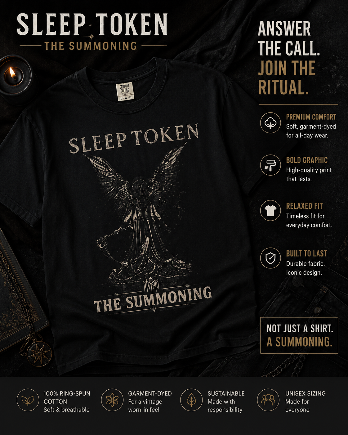 Sleep Token The Summoning Shirt Gothic Angel Graphic Tee Dark Aesthetic Band Inspired Unisex T Shirt Alternative Metal Merch Streetwear