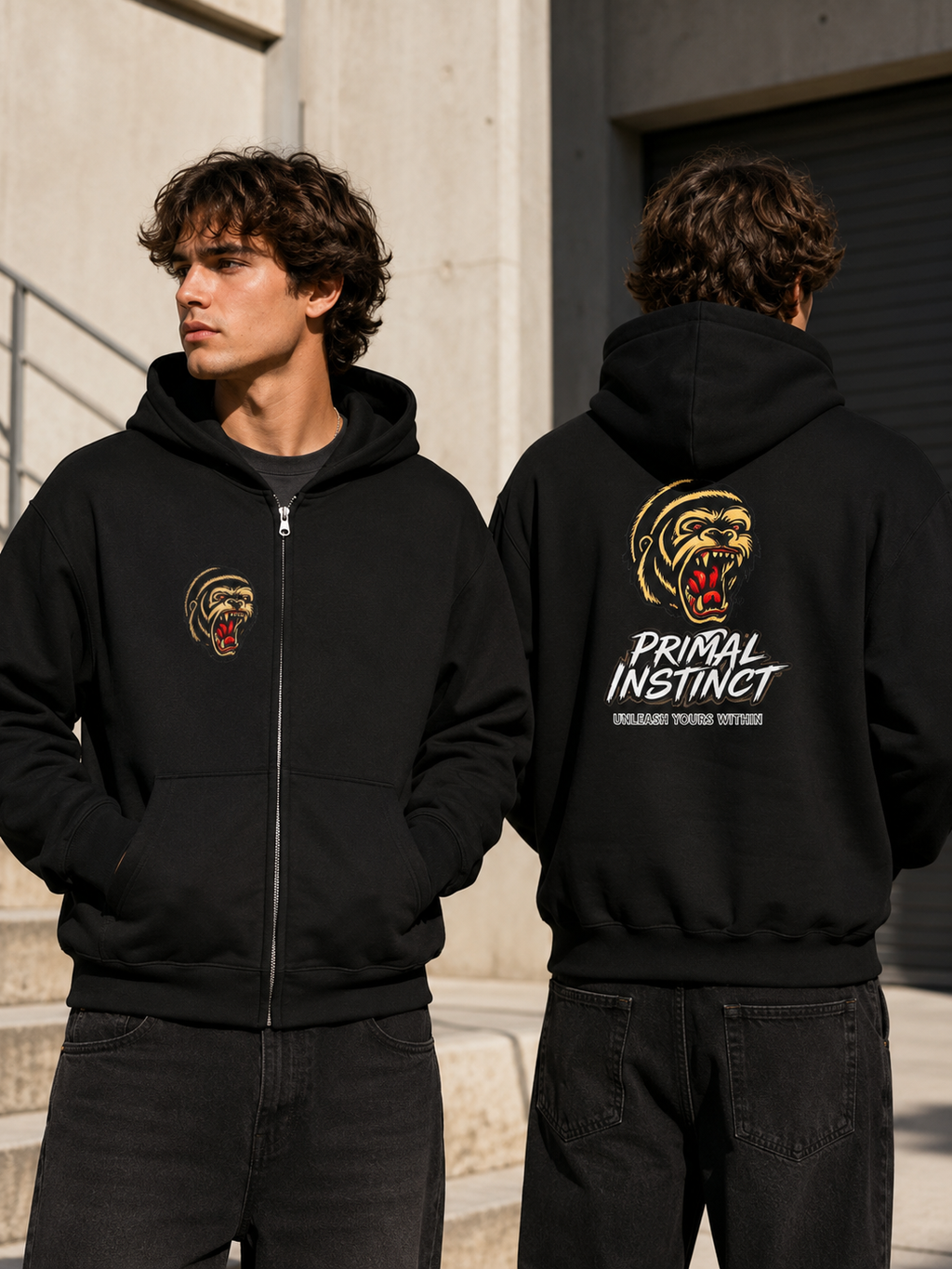 Roaring Gorilla Head Zip Hoodie | Animal Skull Design, Dark Streetwear