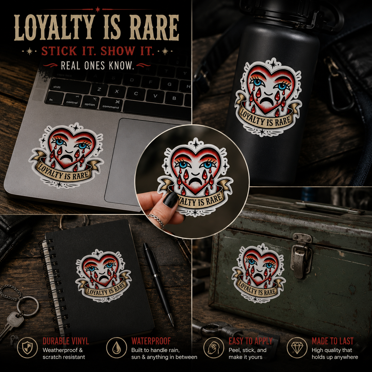Loyalty Is Rare Sticker Tattoo Style Vinyl Decal Waterproof Laptop Sticker Emotional Heart Art Aesthetic Car Water Bottle Skateboard Sticker