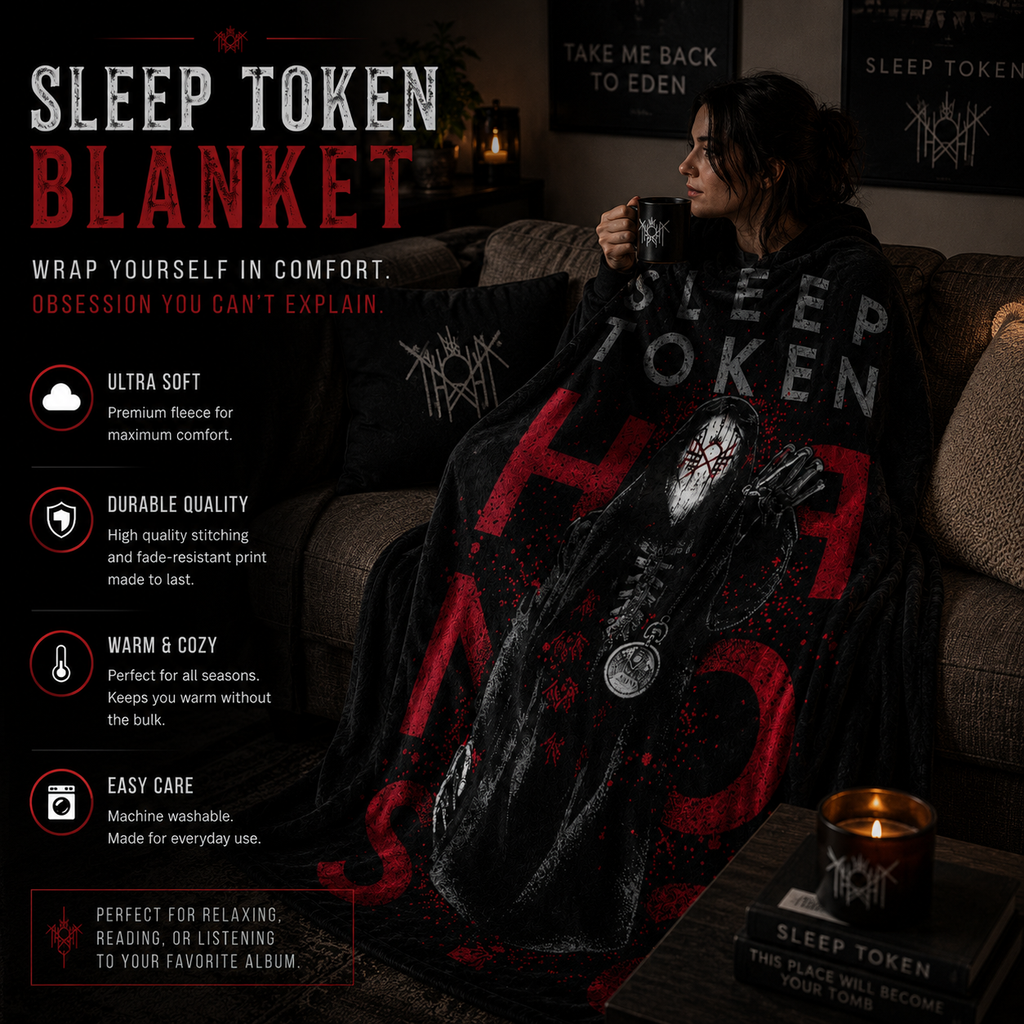 Sleep Token Hooded Reaper Design Blanket | Dark Band Logo Plush Throw