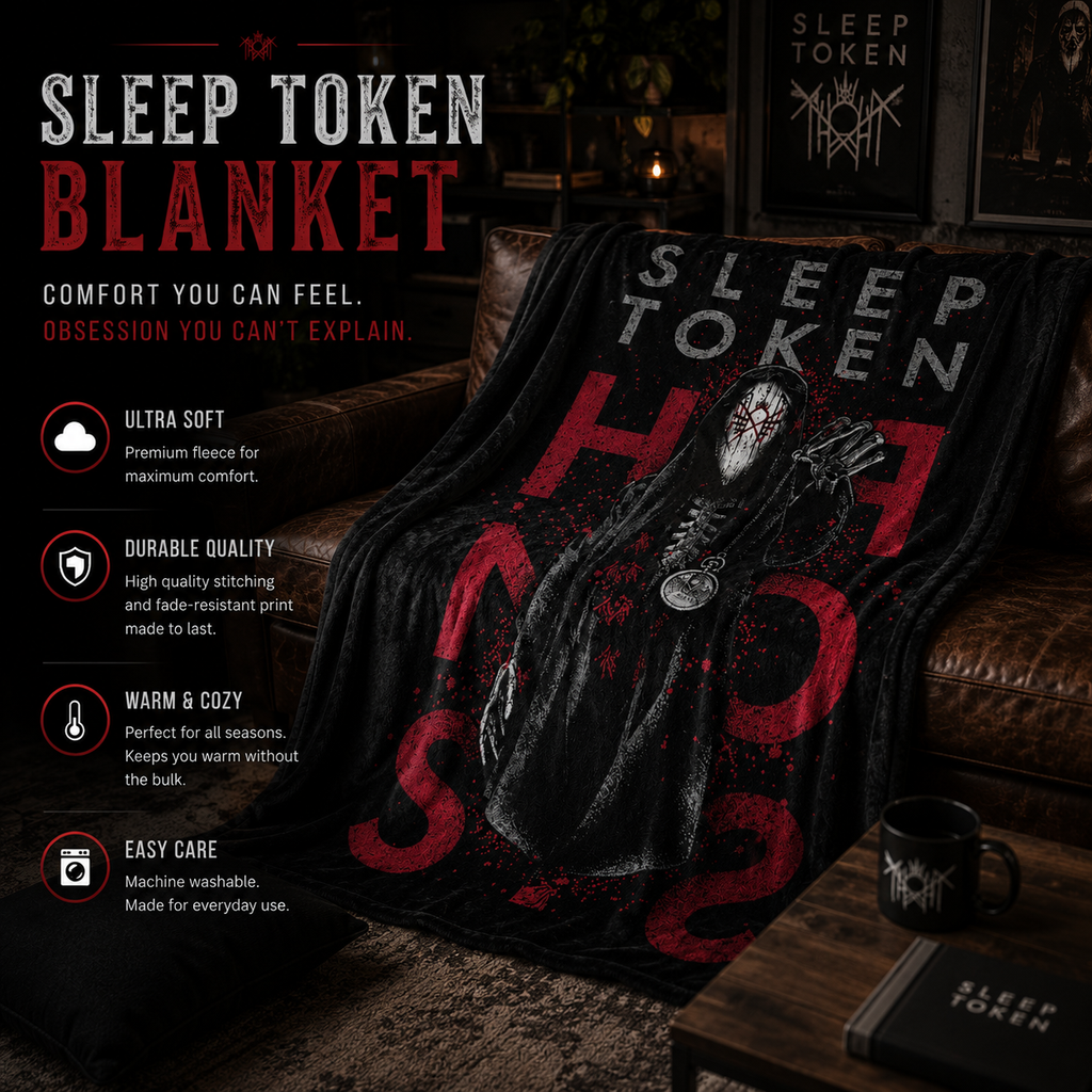 Sleep Token Hooded Reaper Design Blanket | Dark Band Logo Plush Throw