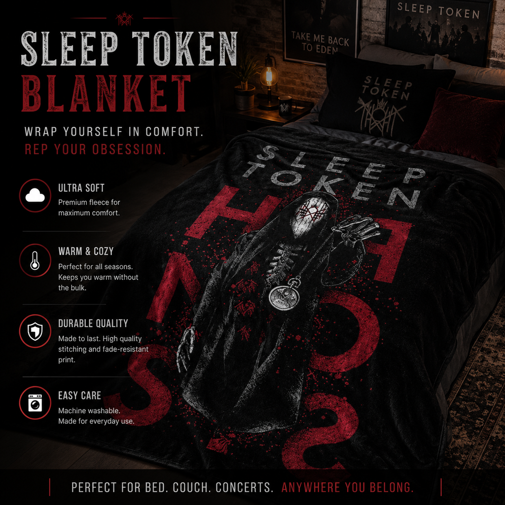 Sleep Token Hooded Reaper Design Blanket | Dark Band Logo Plush Throw