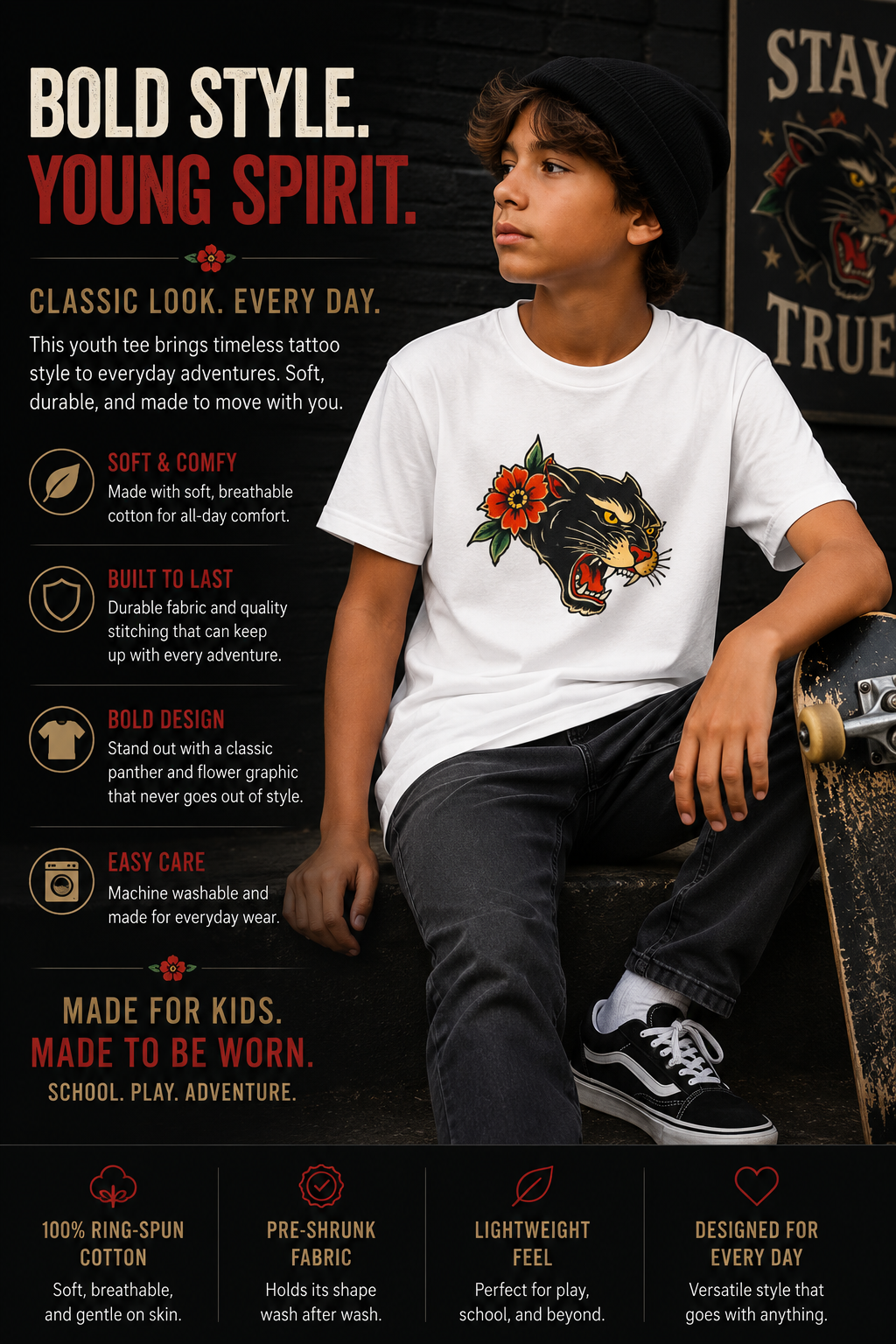 Youth Traditonal Tattoo Panther Short Sleeve Tee