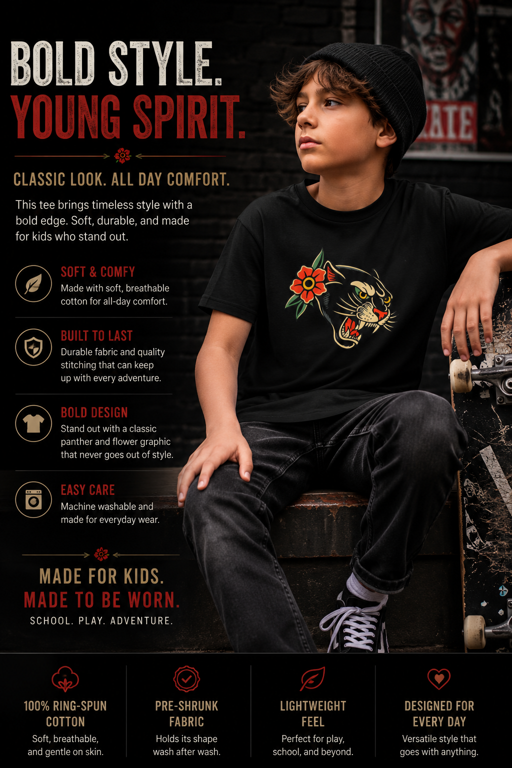 Youth Traditonal Tattoo Panther Short Sleeve Tee