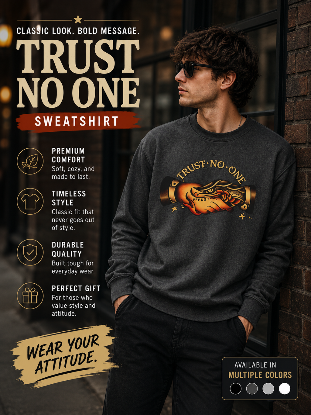 Trust No One Sweatshirt Vintage Tattoo Style Crewneck Retro Graphic Sweatshirt Alternative Streetwear Unisex Pullover Gift For Him Her