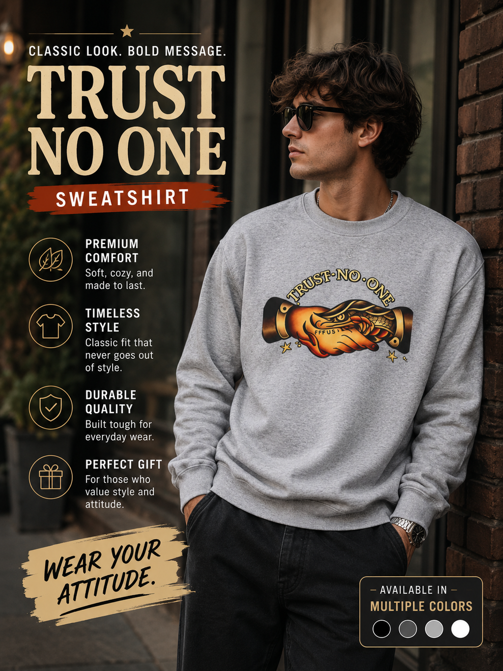 Trust No One Sweatshirt Vintage Tattoo Style Crewneck Retro Graphic Sweatshirt Alternative Streetwear Unisex Pullover Gift For Him Her